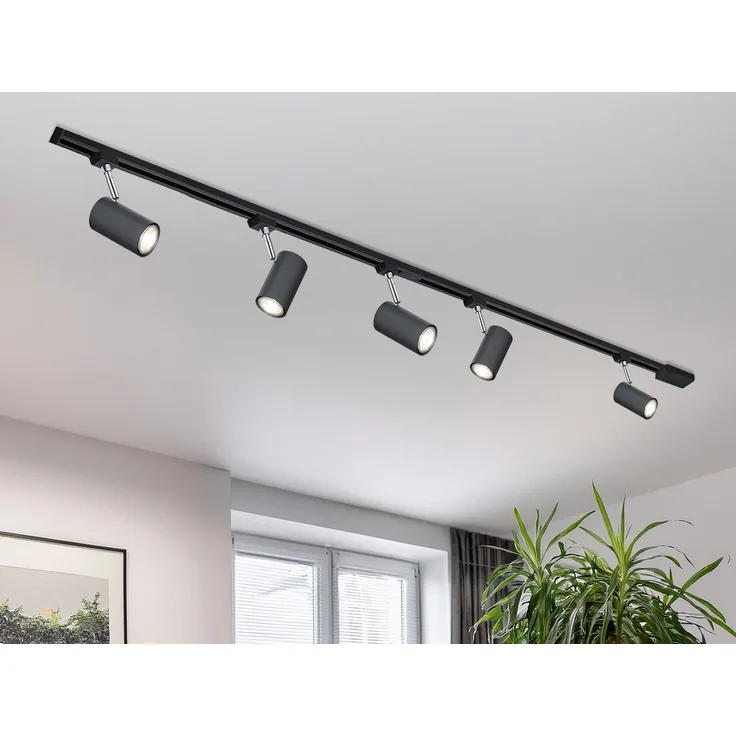 Lichtschienensystem Schwarz mit 5 Spots & Einspeisung 3-adrig, Länge 202,5cm