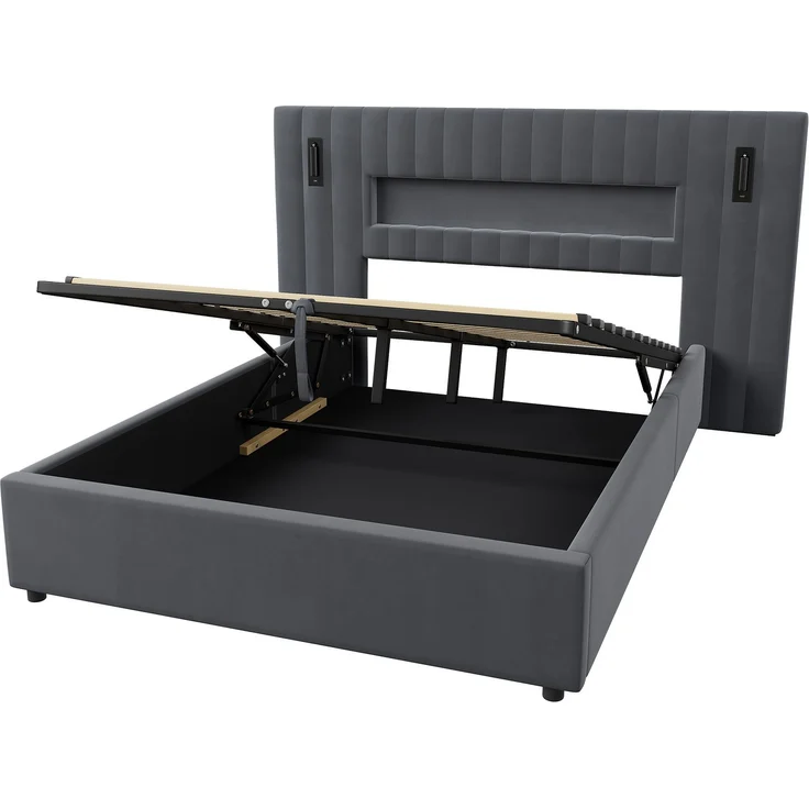Polsterbett 140x200 cm mit hydraulischem Stauraum, Leselampen und USB-Anschluss – Ohne Matratze – Bild 7