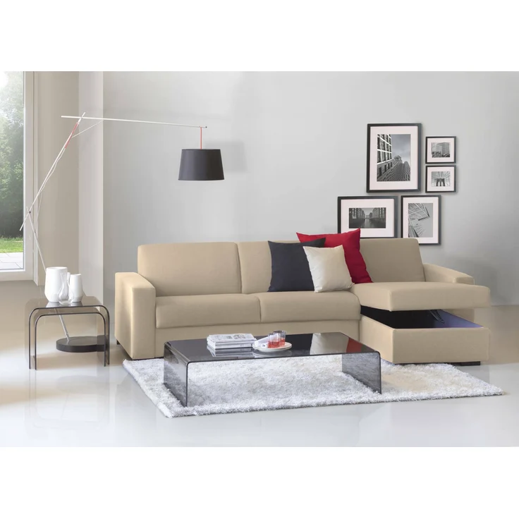 Dmora Sofa mit Halbinsel Atos, Sofà mit umkehrbarer Containerhalbinsel, Standardarmlehnen, 100 % Made in Italy, 280 x 95 x 90 cm, Beige – Bild 4