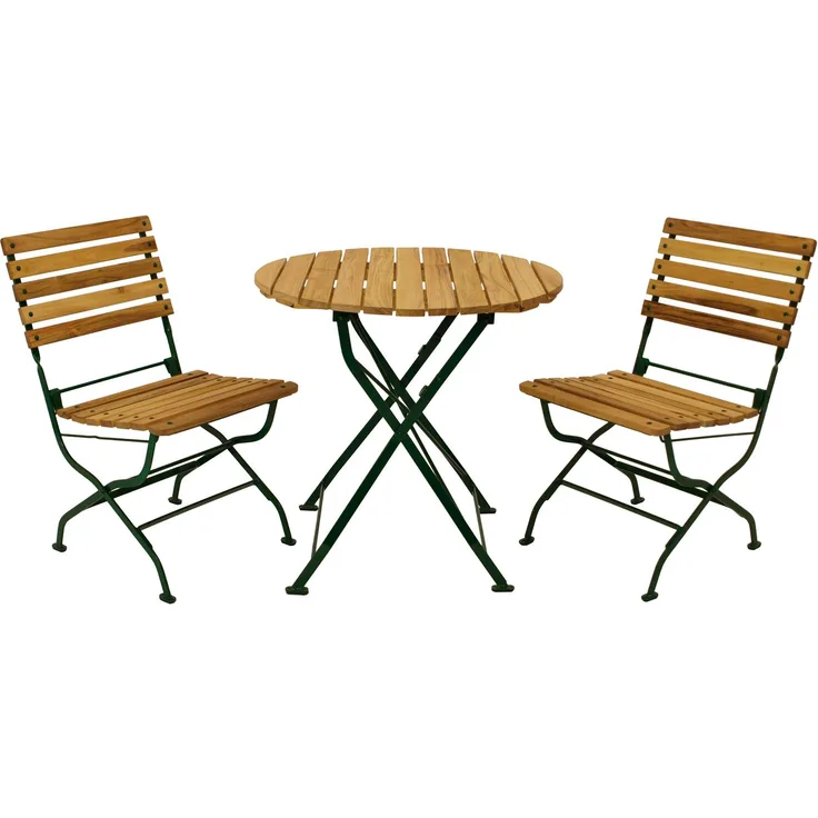 DEGAMO PASSAU Garnitur 3-teilig, Metall + Robinie, grün/natur, Tisch 77cm rund