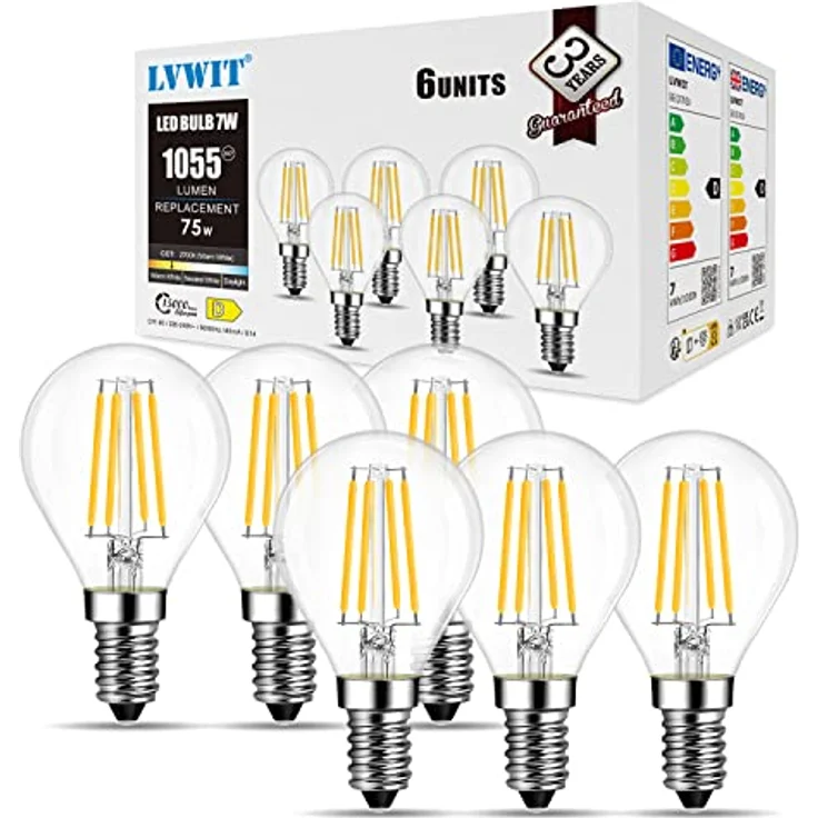 LVWIT E14 Filament LED Lampen Tropfenform, 7W LED Birne 1055LM, Ersetzt 75W Glühbirnen, Warmweiß 2700K Energiesparlampe, Glas Fadenlampe, Nicht Dimmbar, 6er Pack – Bild 8
