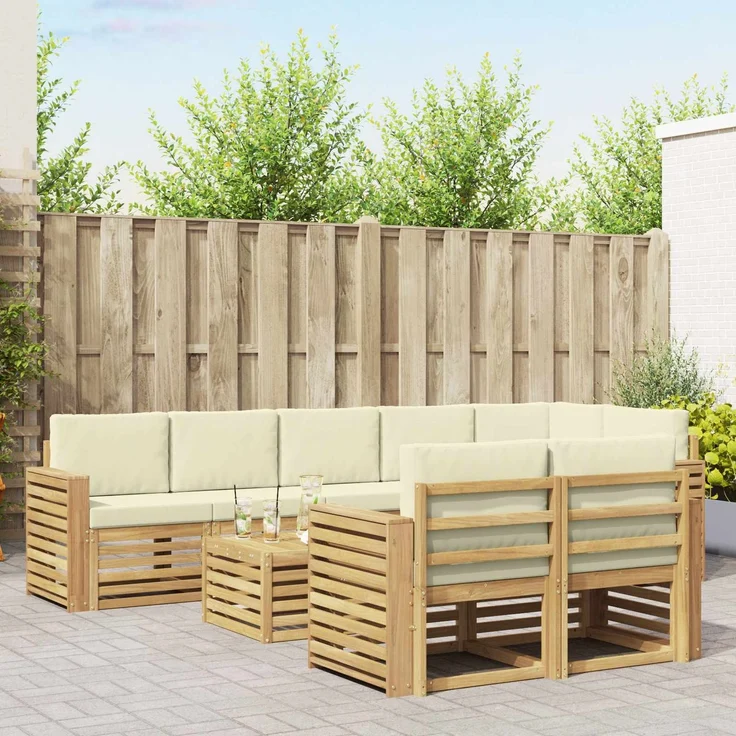 vidaXL Outdoor-Sofagarnitur 9 stk. 8-Sitzer Weiß und Creme Polyester 3392080 – Bild 1