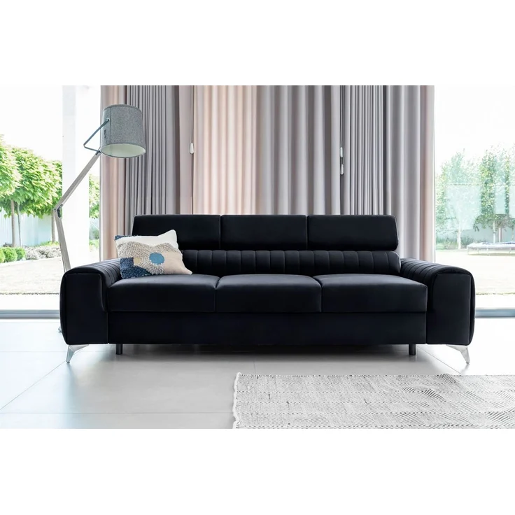 Sofa 3-Sitzer mit Schlaffunktion Schlafsofa ELENI Stoff Monolith Dunkelblau – Bild 1