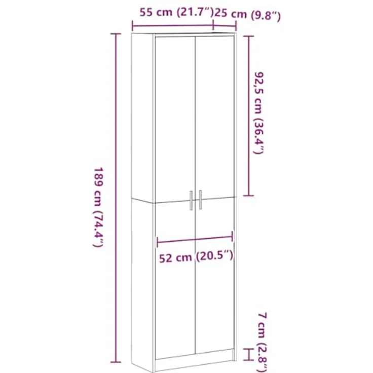 vidaXL Kleiderschrank mit Regal, Holzwerkstoff Weiß, 55 x 25 x 189 cm – Bild 4