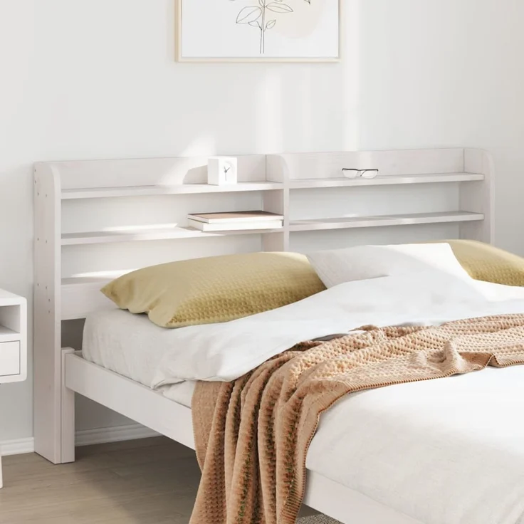 vidaXL Kopfteil mit Ablagen Weiß 120 cm Massivholz Kiefer 850957 – Bild 1