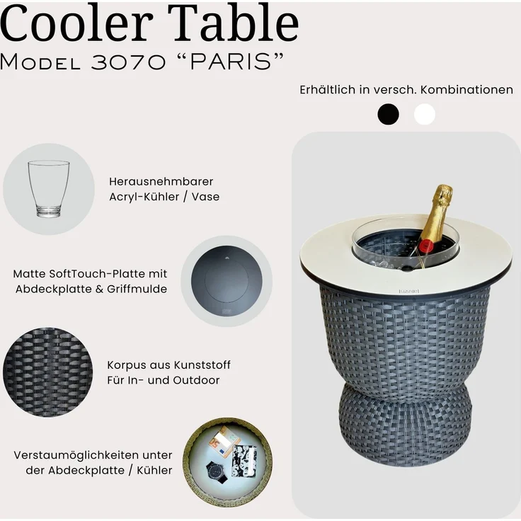 COOTAB Cooler Table PARIS 3-in-1 Loungetisch mit Acryl-Kühler - Schwarz – Bild 3