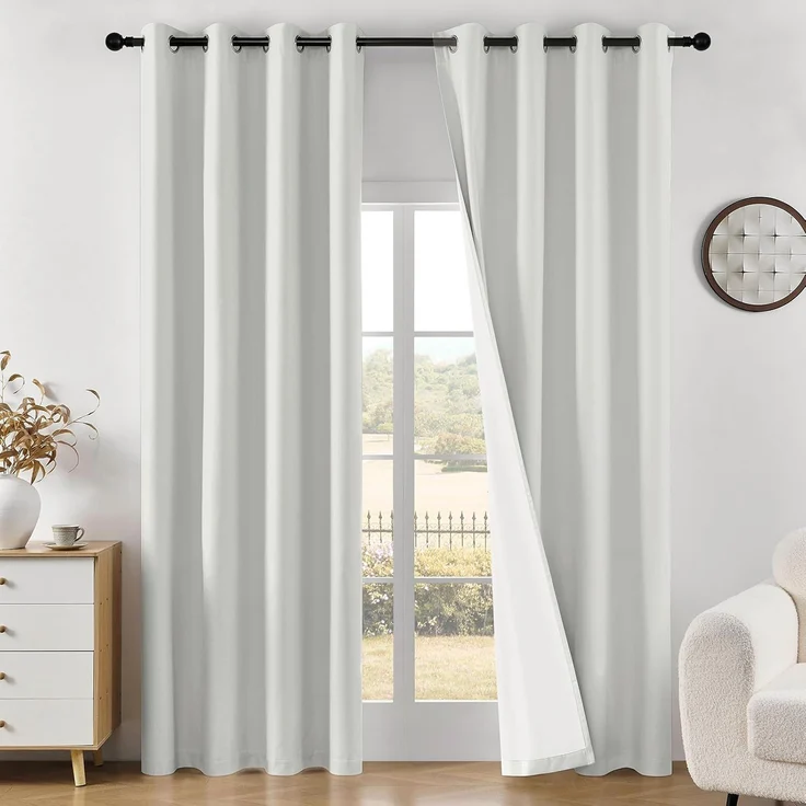 Joydeco 100% Verdunkelungsvorhänge für Schlafzimmer, Verdunkelungsvorhänge, 183 cm lang, elfenbeinfarbene Vorhänge für Wohnzimmer, Fenster, wärmeisolierte Vorhänge (B 132 x L 183 cm, Elfenbein) – Bild 1