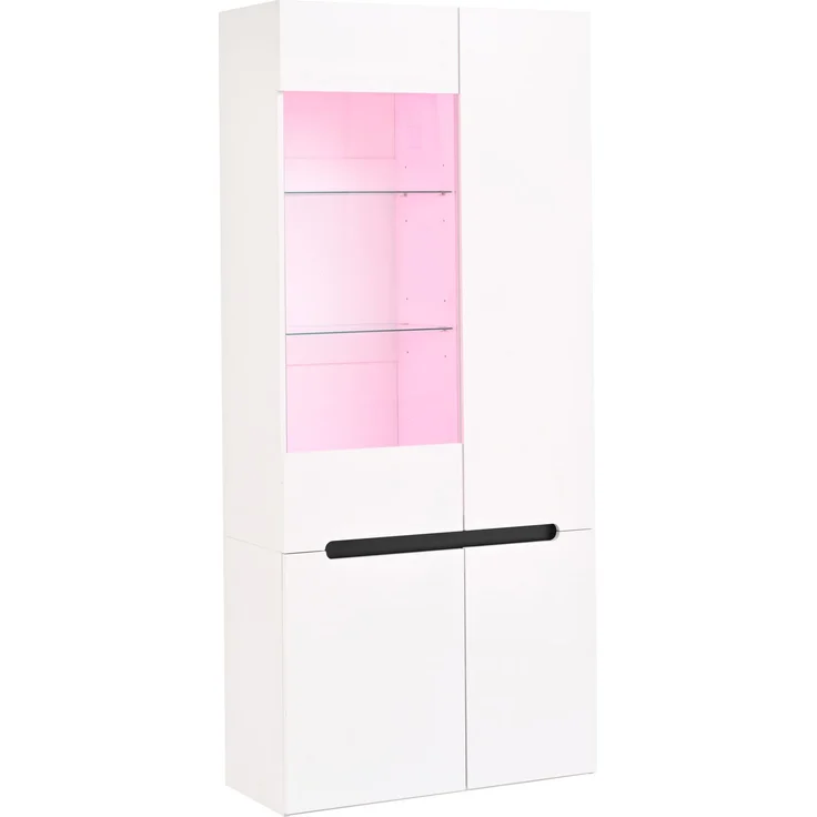 Vitrine mit LED, 4 Flügeltüren mit Trennwand aus Sicherheitsglas, Wohnzimmer Glasvitrine Hochglanzfront, Sammlervitrine für Wohnzimmer, Esszimmer, Schlafzimmer,Weiß,80×35×180cm – Bild 10
