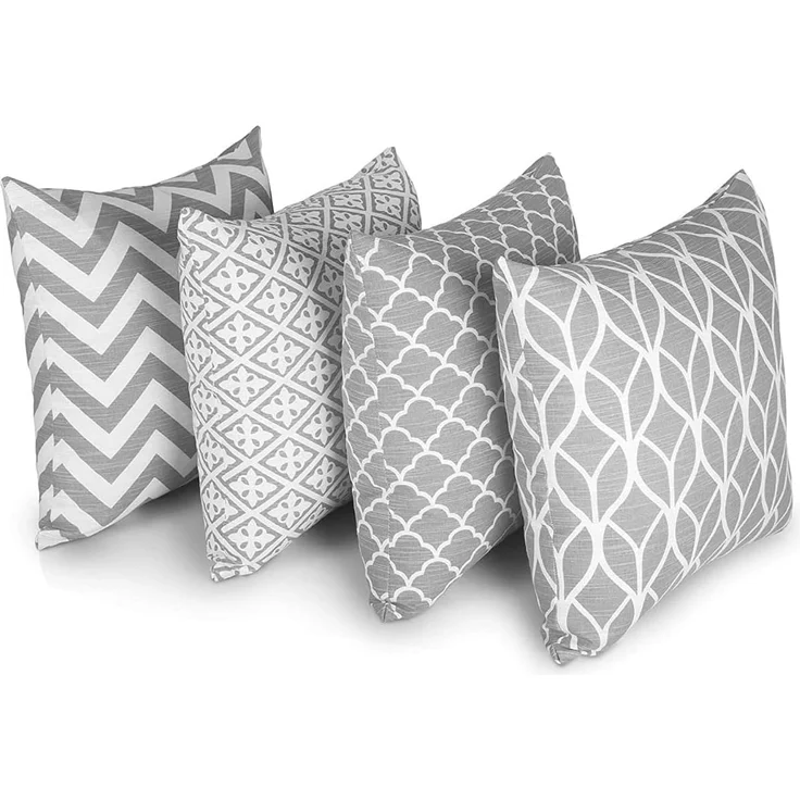 Penguin Home 4Er - Pack Dekorative Quadratische Kissen Aus Baumwolle, Luxuriöse, Stilvolle Für Wohnzimmer, Sofa, Schlafzimmer, Mit Unsichtbarem Reißverschluss, 45X45 cm (18" Inches), Grau – Bild 1