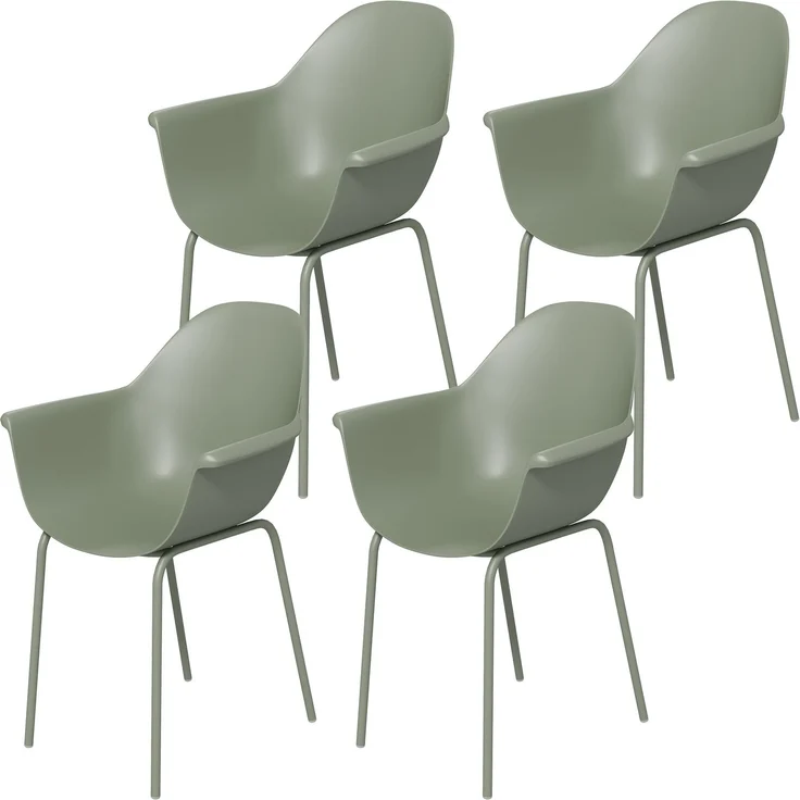 MELAYR, Gartenstuhl 4er-Set, mit Rückenlehne/Armlehnen, wetterfest, bis 120 kg, Kunststoff/Metall, Grün, 59 x 55 x 84 cm – Bild 2