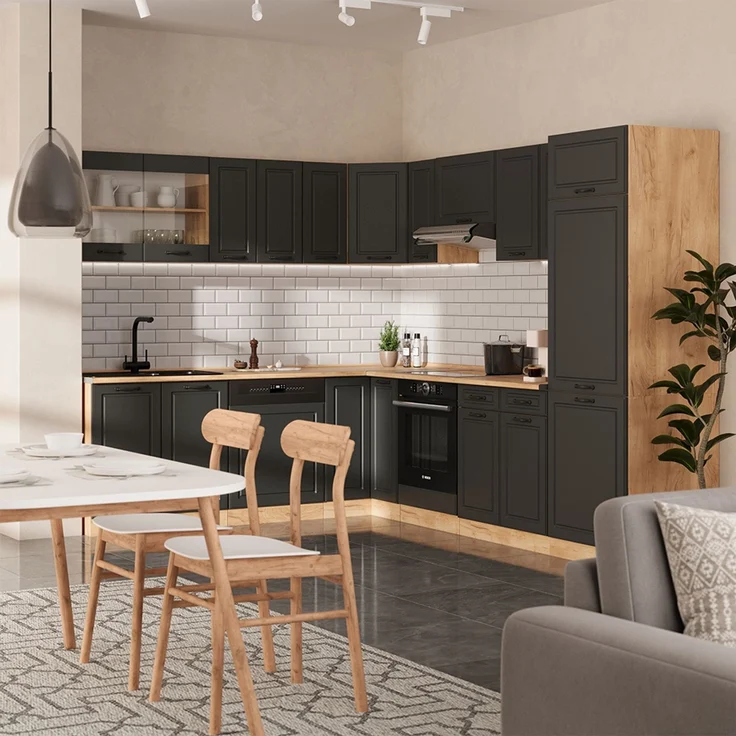 Eckküche R-Line Anthrazit Landhaus/Goldkraft Eiche 287 x 60 cm , AP Anthrazit Vicco – Bild 5
