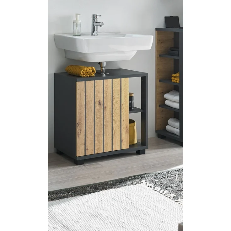 NIZZA Badezimmer Waschbeckenunterschrank in Graphit, Artisan Eiche Optik - Bad Unterschrank Badezimmerschrank mit viel Stauraum - 60 x 60 x 37 cm (B/H/T) – Bild 2
