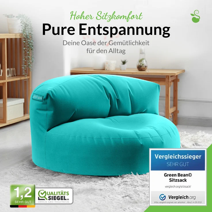 Green Bean® Sitzsack Sofa mit Füllmaterial - Lounge im Sitzsack-Design 90x50cm mit ergonomischer Rückenlehne & waschbarem Bezug - Indoor und Outdoor geeignet in Türkis – Bild 2
