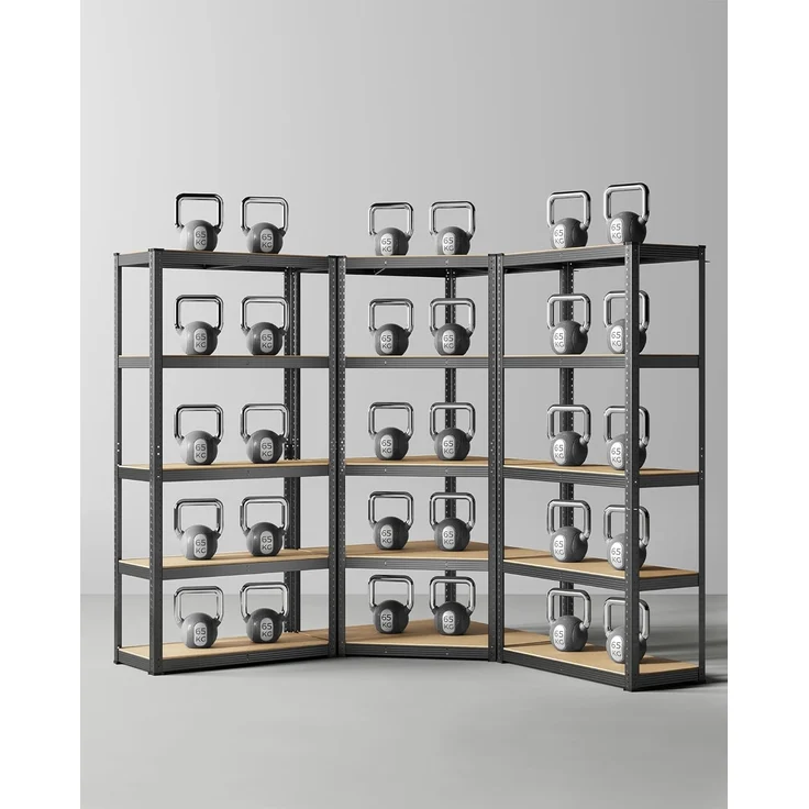 SONGMICS Eckregal-Set 5 Ebenen, Schwerlastregal, Metall, Lagerregal für Garage, Abstellraum, Kellerregal, bis 2625 kg belastbar, tintenschwarz-naturbeige GLR070B03 – Bild 2