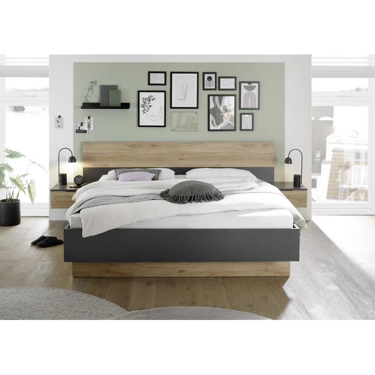 Bettanlage >Aska< 2 Nachtkonsolen, Graphit / Mauvella Eiche Dekor - 285x95x205 (BxHxT) – Bild 4
