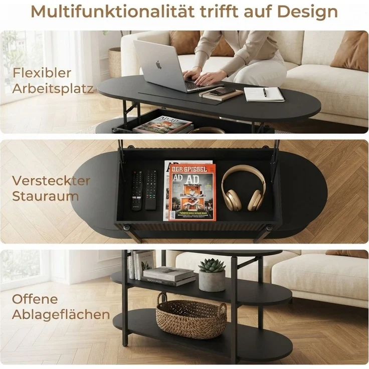 PXloue Couchtisch Schreibtisch höhenverstellbar stapelbarer Sofatisch, mit Bodenschutz (Höhenverstellbarer Wohnzimmertisch), Ausziehbarer Wohnzimmertisch Sofatisch 106x(50-63)x38 cm – Bild 4