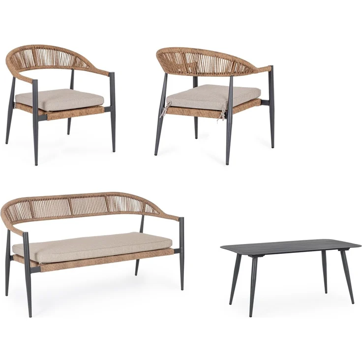 Garten-Set Jandia Aluminium Rattan, modern skandinavisch, anthrazit natur, mit Kissen für 4 Personen – Bild 6