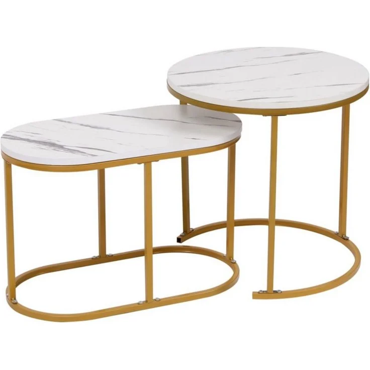 Happy Home Beistelltisch Satztisch Couchtisch Beistelltisch 2 tlg. Marmor Weiß Dekor – Bild 5