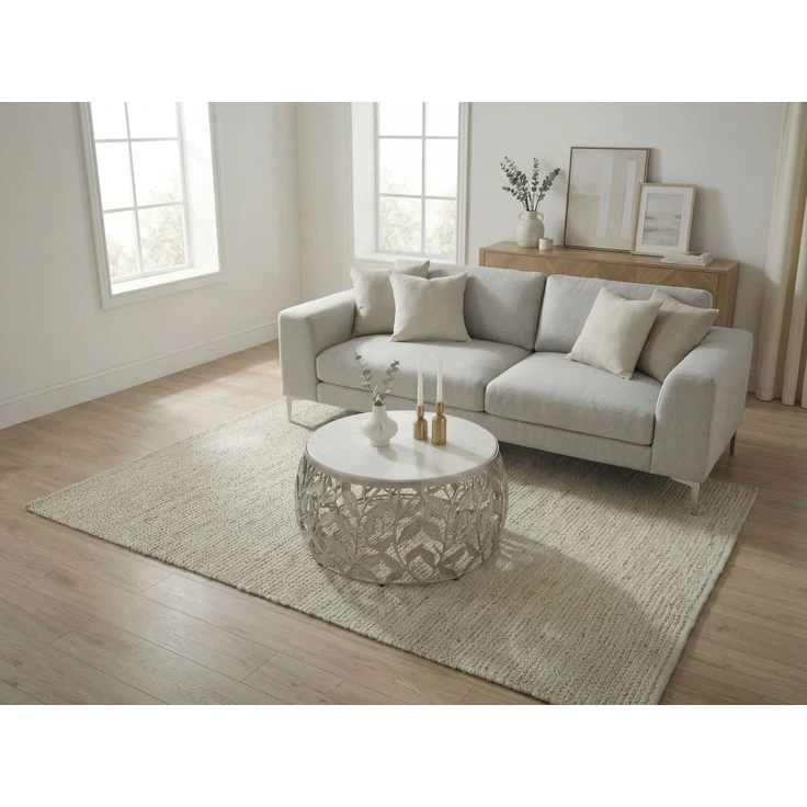 FINEBUY Couchtisch FB73714 60cm Silber Marmor Sofatisch Beistelltisch Wohnzimmertisch Alu (Natürliche Materialien treffen auf modernes Design), Runder Tisch mit stilvoller und stabiler Bauweise – Bild 2