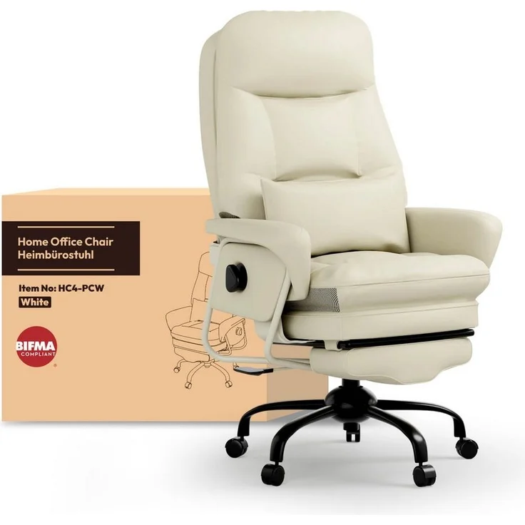 FLEXISPOT Drehstuhl 3-in-1 Ergonomischer Relax- & Bürostuhl mit 160° Liegefunktion (Ausziehbarer Fußstütze, Dickem PU-Komfortpolster und Höhenverstellung), Ideal zum Arbeiten, Entspannen & Mittagsschlaf Beige – Bild 1