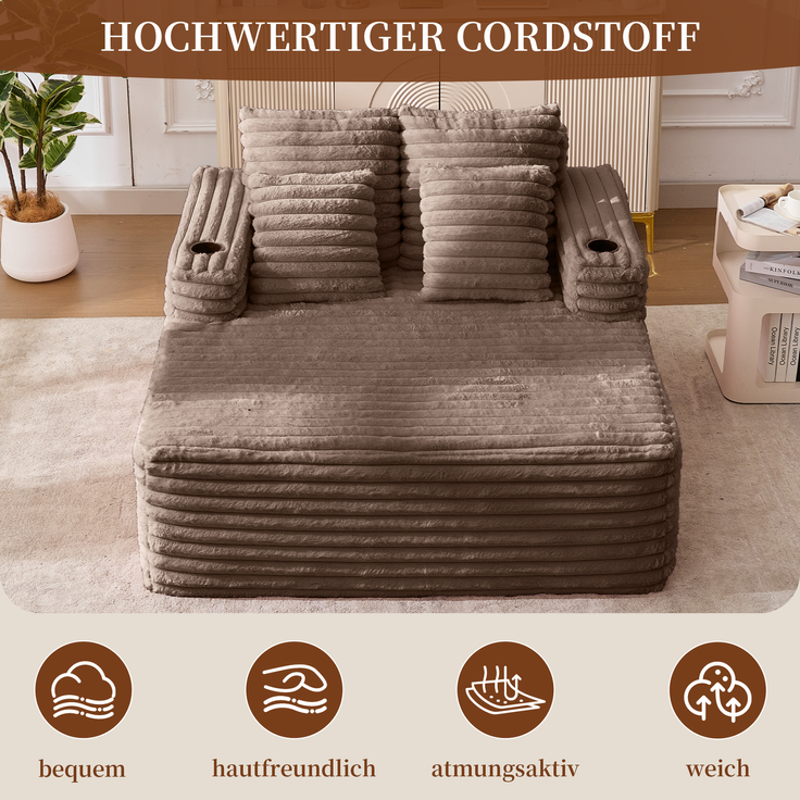 ZUBALIYA SchlafSofa mit breiten Armlehnen, ohne aufwendige Montage, für Wohnzimmer und Apartments, mit stabilem Untergestell – Bild 4