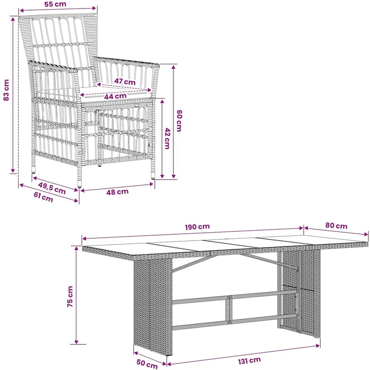 vidaXL Outdoor-Essgruppe 7 stk. Schwarz Poly-Rattan 3448948 – Bild 7