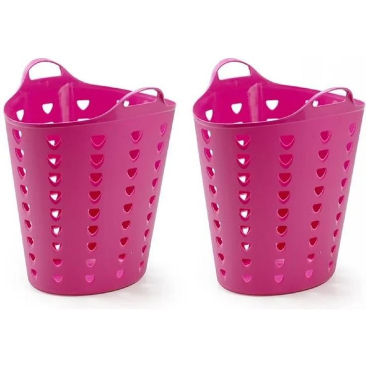 Kreher Aufbewahrungskorb Set: 2 x Flexibler Tragekorb 65 Liter Pink/Blau (Farbe wählbar)