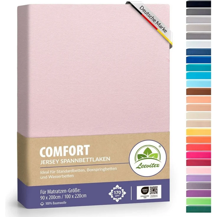 leevitex® Spannbettlaken, Premium 170g/m², Gummizug: rundum, schwer und dick, 100% Jersey-Baumwolle, Rosa / Rose, 90 x 200 - 100 x 220 cm – Bild 1