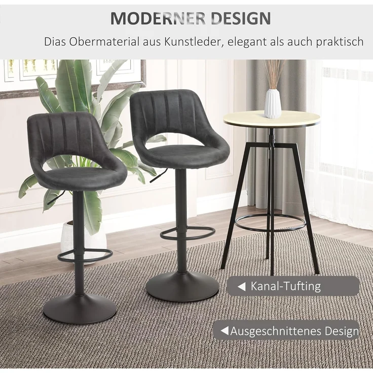 HOMCOM Barhocker Barstuhl mit Fußstütze (Tresenstuhl, 2 St, Tresenhocker), Metallrahmen, Grau, 44 x 49 x 90-110 cm – Bild 7