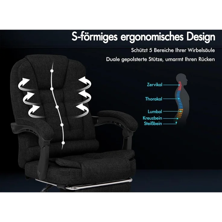 ALFORDSON Bürostuhl Gaming ergonomisch Schwarz Lordosenstütze Massage – Bild 3