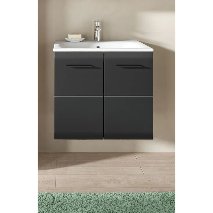 Waschtisch inkl. Waschbecken (B/H/T: 60x55x46 cm) in schwarz matt und Nox Oak Nachbildung – Bild 6