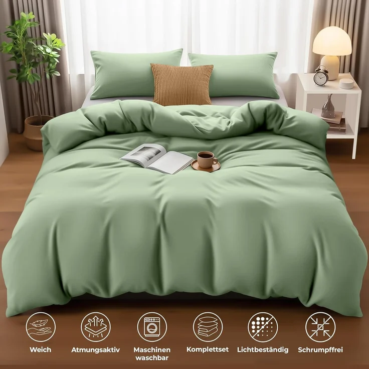 Utopia Bedding Bettwäsche 200x200 Set - Mikrofaser Bettbezug 200x200 cm + 2 Kissenbezüge 50x75 cm - Salbeigrün – Bild 5