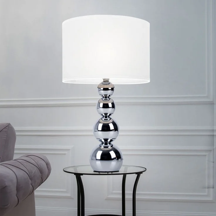 Tischleuchte, Textil weiß, 3 Stufen Touchdimmer, H 43 cm – Bild 3