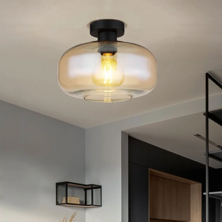 GLOBO LIGHTING Deckenleuchte, Leuchtmittel nicht inklusive, Deckenlampe Deckenleuchte Wohnzimmerlampe amber Glasschirm – Bild 5