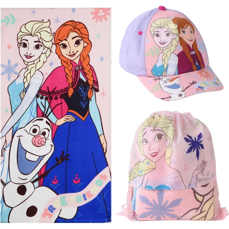 Disney Frozen Set Strandtuch 70 × 140 cm Baseballkappe und Turnbeutel für Kinder – Bild 1