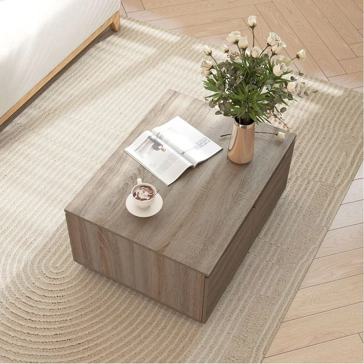 COSTWAY Couchtisch, rechteckig, Holz mit Stauraum, Fächern Wohnzimmertisch 80x60x37cm – Bild 1