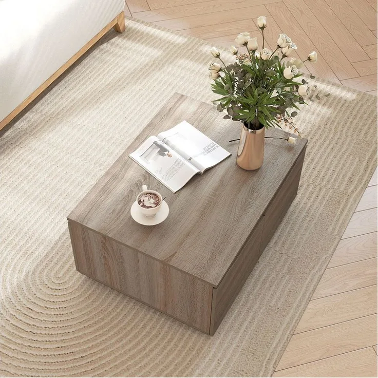 COSTWAY Couchtisch, rechteckig, Holz mit Stauraum, Fächern Wohnzimmertisch 80x60x37cm