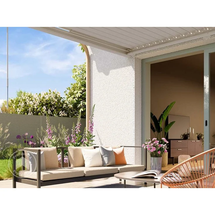 PRIMEYARD Terrassenüberdachung 3x4 m Aluminium-Pfosten mit Lamellendach aus Stahl weiße Anbau-Pergola – Bild 3