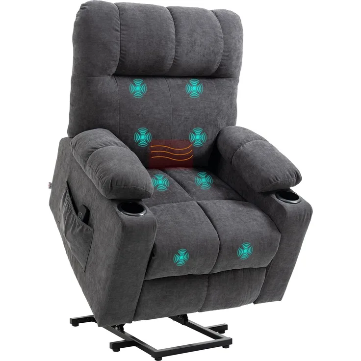 HOMCOM Sessel mit Aufstehhilfe, Polyester, Metall, Dunkelgrau, 91L x 95B x 109H cm
