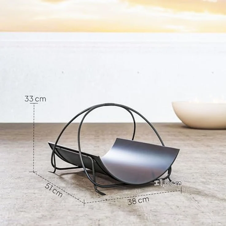 Outsunny Kaminholzregal mit Griff, erhöhte, BxTxH:38x51x33 cm, (Kaminholzständer für innen, 1-St, geometrische Brennholzregal), 51 x 38 x 33cm aus Metall, Schwarz – Bild 7