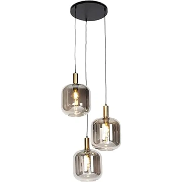 Qazqa Zuzanna Smarte Hängelampe, 3-flammig, dimmbar, schwarz mit Rauchglas, E27, geeignet für Wohnzimmer und Schlafzimmer