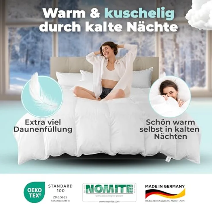 BEFA NATUR Daunenbettdecke Daunenbettdecke kuschelige Premium-Winterdecke extra warm, Füllung: Neue, weiße Daunen und Federn Klasse 1 nach DIN EN 12934 Standard, DOWNPASS, Warme und kuschelige Daunendecke – Bild 3