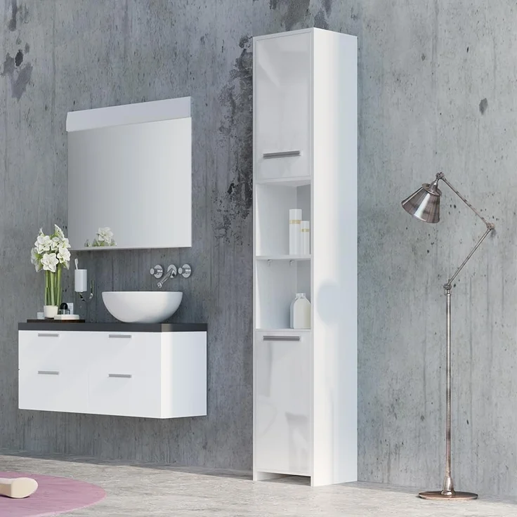 Badschrank Weiß Hochglanz/Weiß 30 x 190 cm Vicco – Bild 2