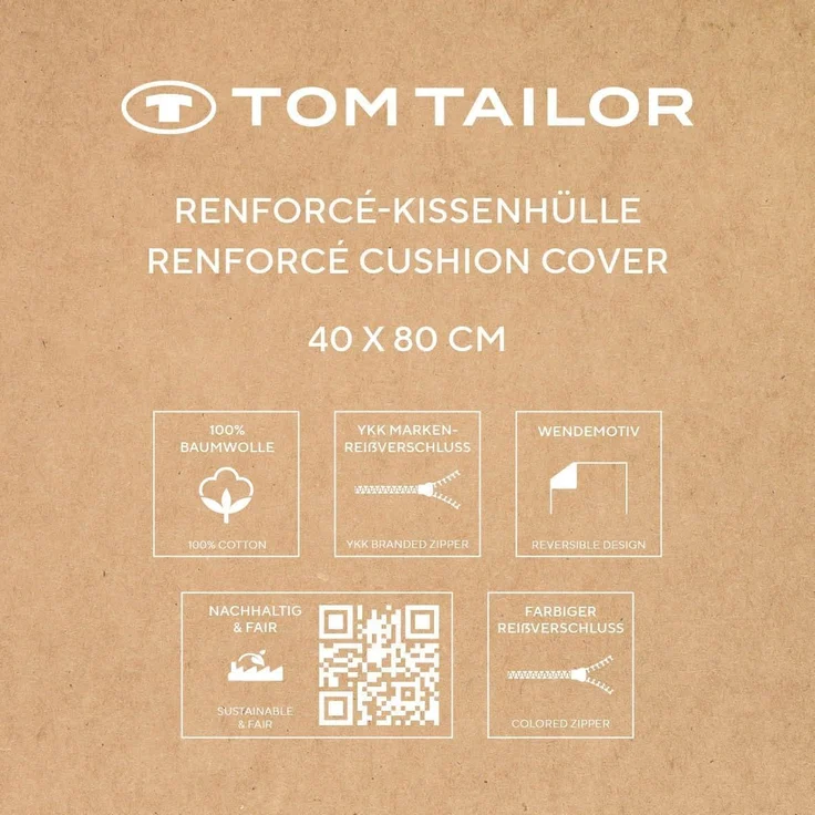 TOM TAILOR HOME Kissenhülle new bedroom, ORGANIC LEAVES, 40x40cm oder 40x80cm, (1 Stück), mit farbigem Markenreißverschluss – Bild 8