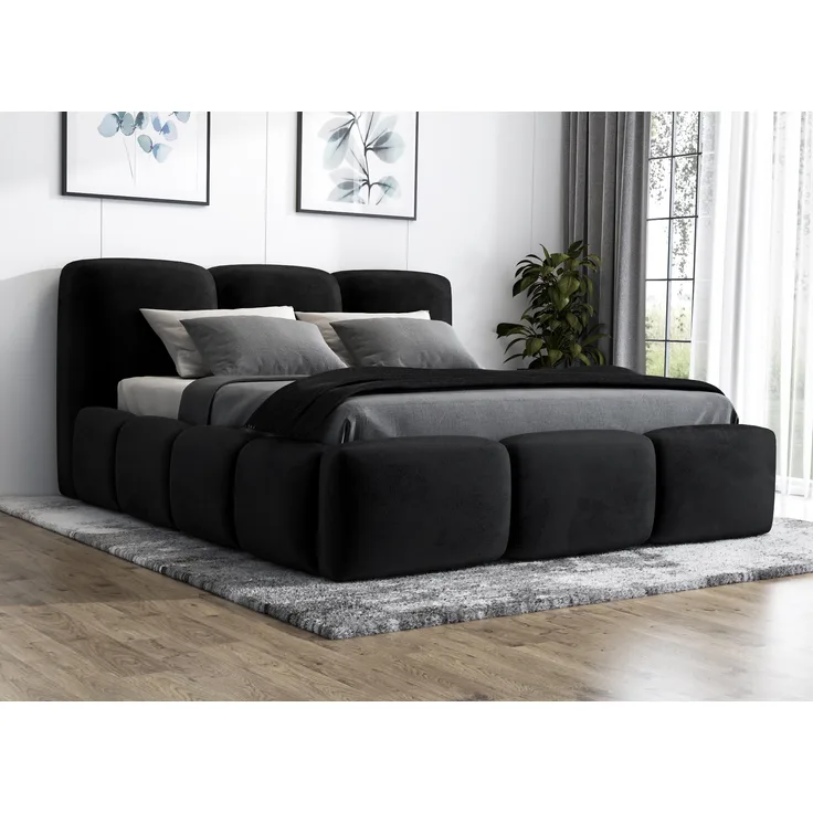 Polsterbett STAR 90x200 mit Matratze, Bettkasten und Lattenrost. Farbe: Schwarz 20
