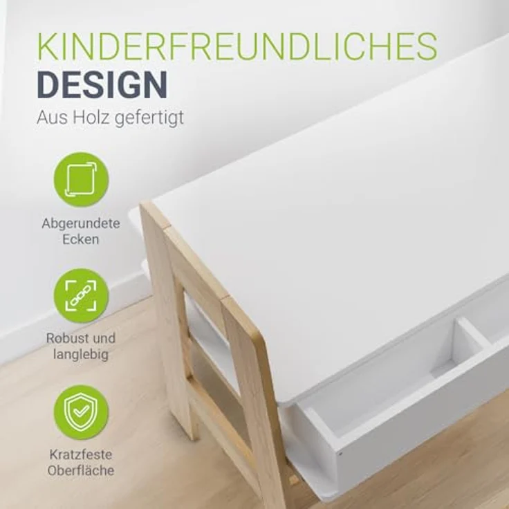 Juskys Kinder Schreibtisch Fietje - höhenverstellbar, 2 Schubladen, robustes Material, kratzfest, viel Stauraum - Kinderschreibtisch aus Holz – Bild 8