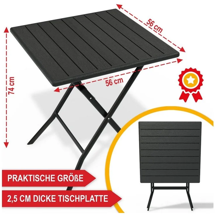 Onbest Klapptisch Balkontisch mit Holzoptik klappbar, 61x74x56cm (B x H x T), Stahlgestell, bis 80 kg – Bild 3
