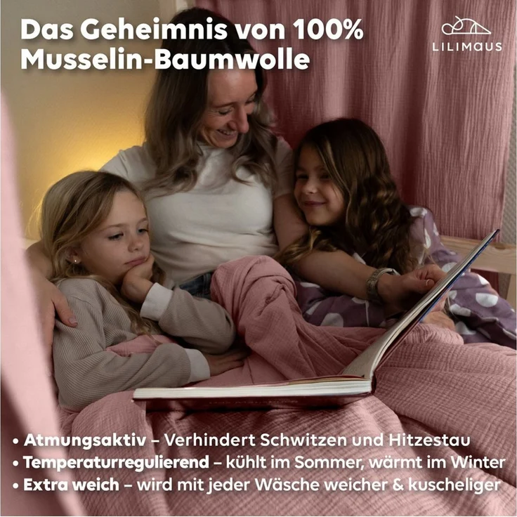 lilimaus Kinderbettwäsche Musselin Kinderbettwäsche 100x135 135x200 - Bettwäsche Kinderbett, 1 teilig, Kinderbettwäsche Set 100% Baumwolle, atmungsaktiv & weich – Bild 3