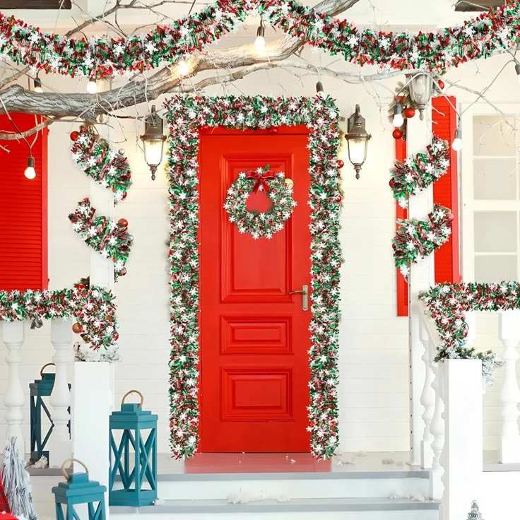 4 m Weihnachtsdekoration, Baumform, hängend, Rot, Innen & Außen – Bild 4