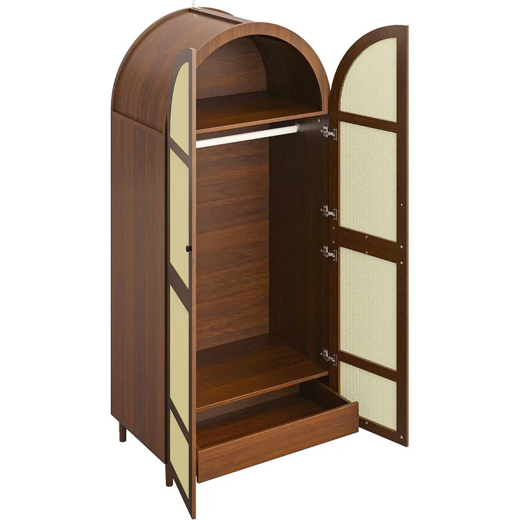 DESVIAE Garderobenschrank Walnuss aus MDF/Spanplatte – 80x179x50 cm – Rattantüren, Schubladen – Bild 8